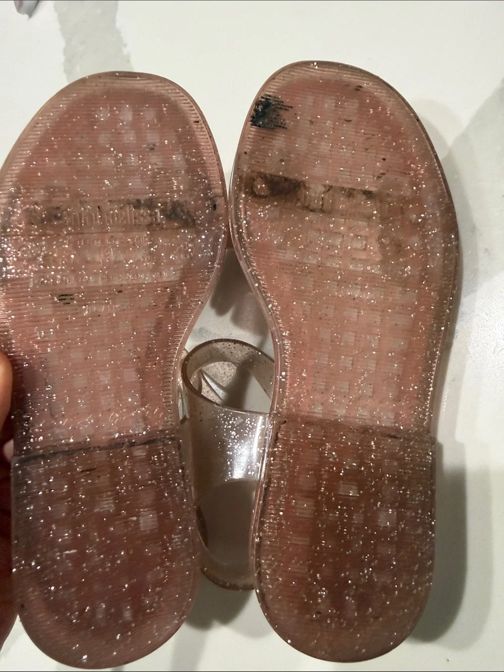 Mini Melissa Pink Glitter Heart Jelly Sandals with Rose-Tinted Straps